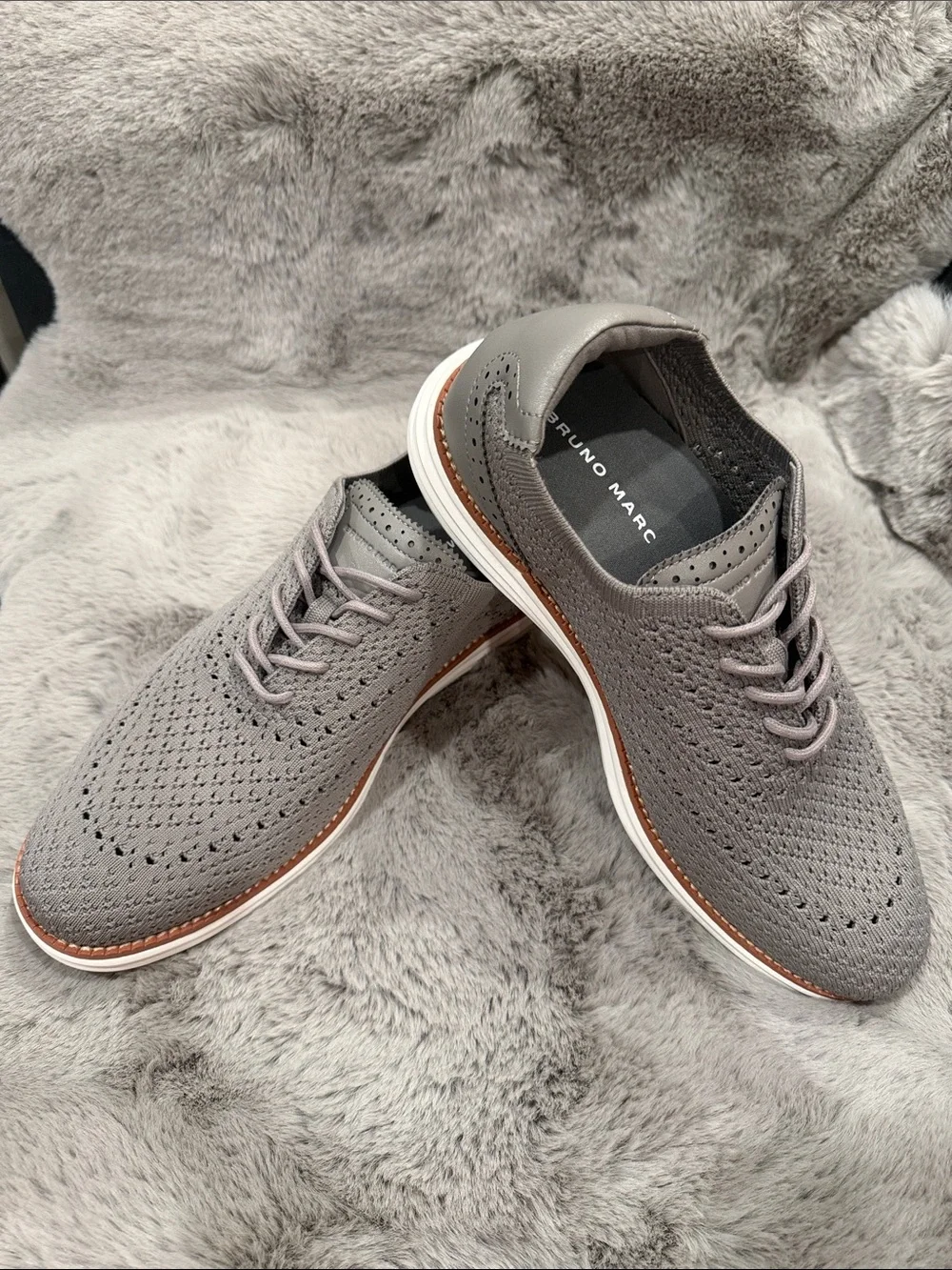 Bruno Marc Men's KnitFlex Wingtip Mesh Oxford Sneakers Grey NIB Size 10